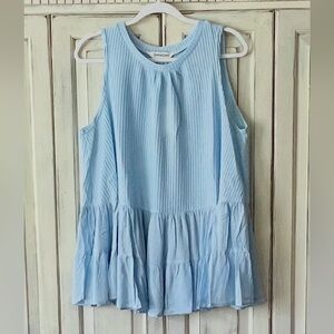 NEW DAVI & DANI Sleeveless Waffle Knit Tiered Top in Light Blue MED